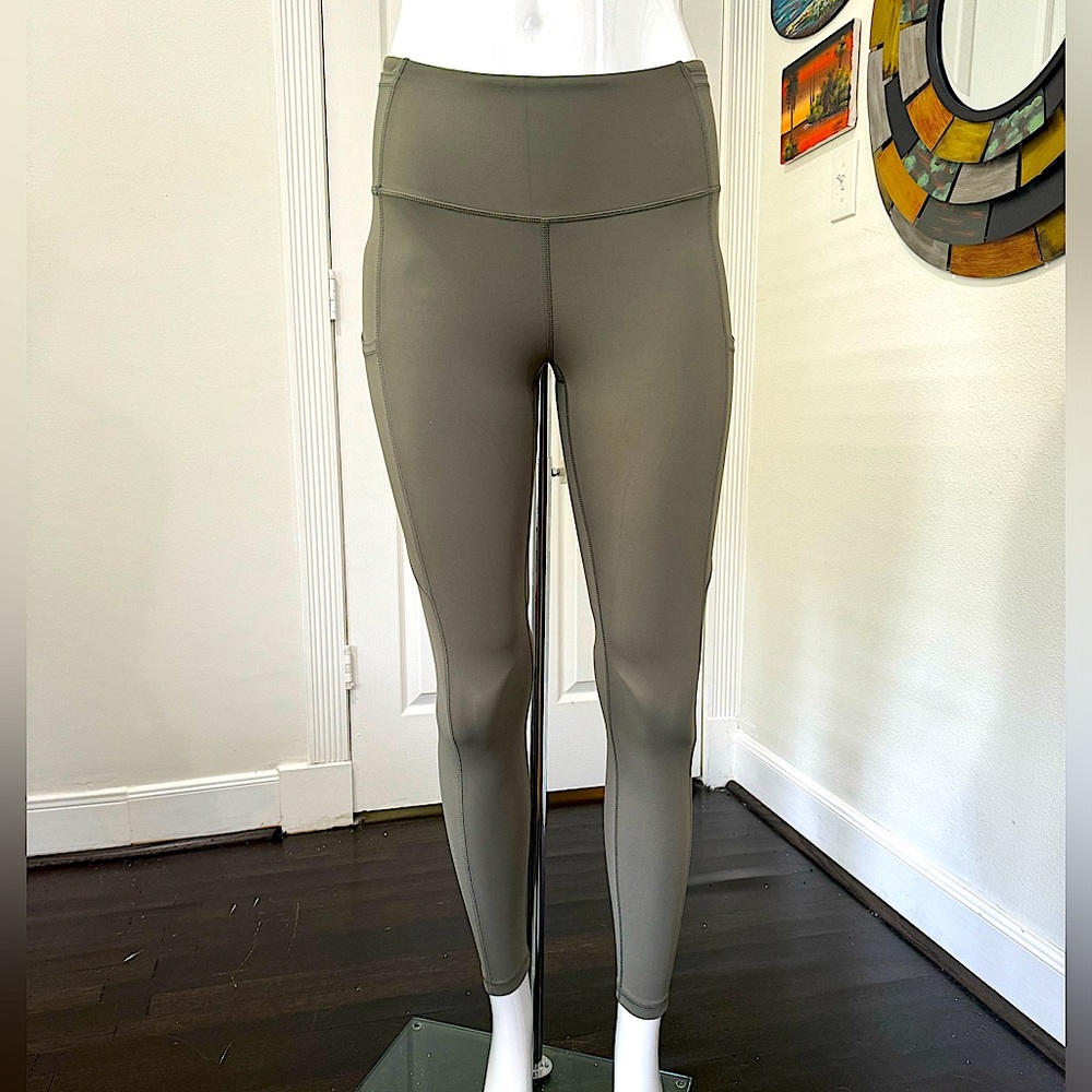 FLEXLIVING drab olive green, utility leggings, super soft, size small, 7 pocket